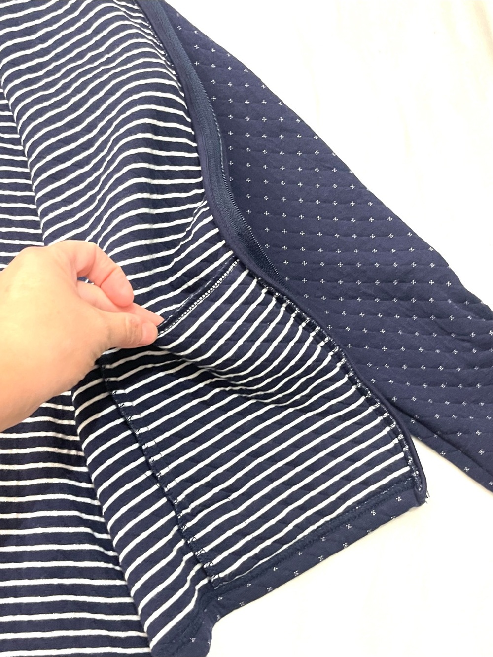 Croft & Barrow Navy Blue Quilted Dot Pattern Zip-Up Adjustable Sleeve Jacket - Picture 10 of 16